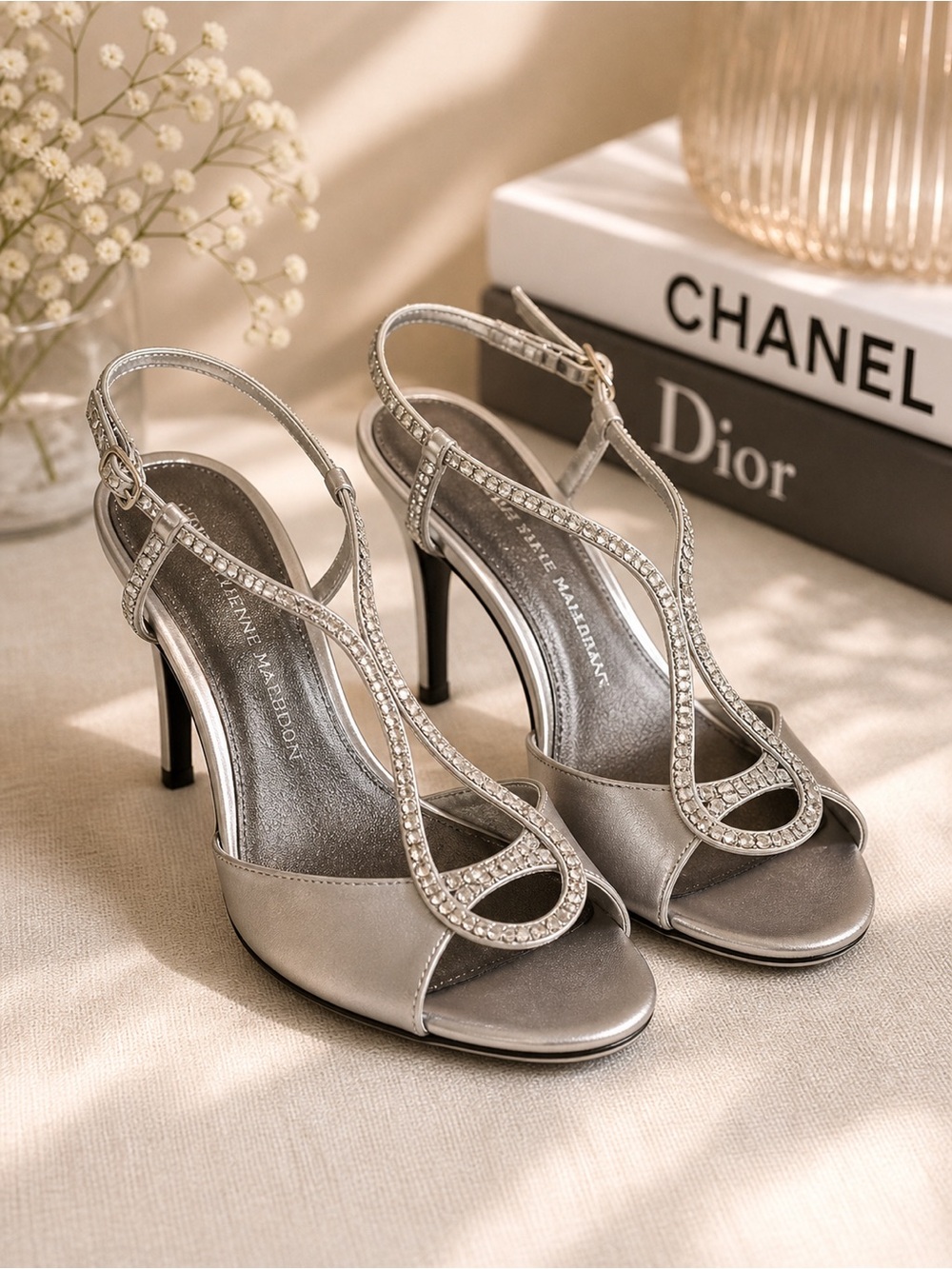 Adrienne Maloof x Charles Jourdan Yvette Crystal Satin Heels 7.5 NEW Formal